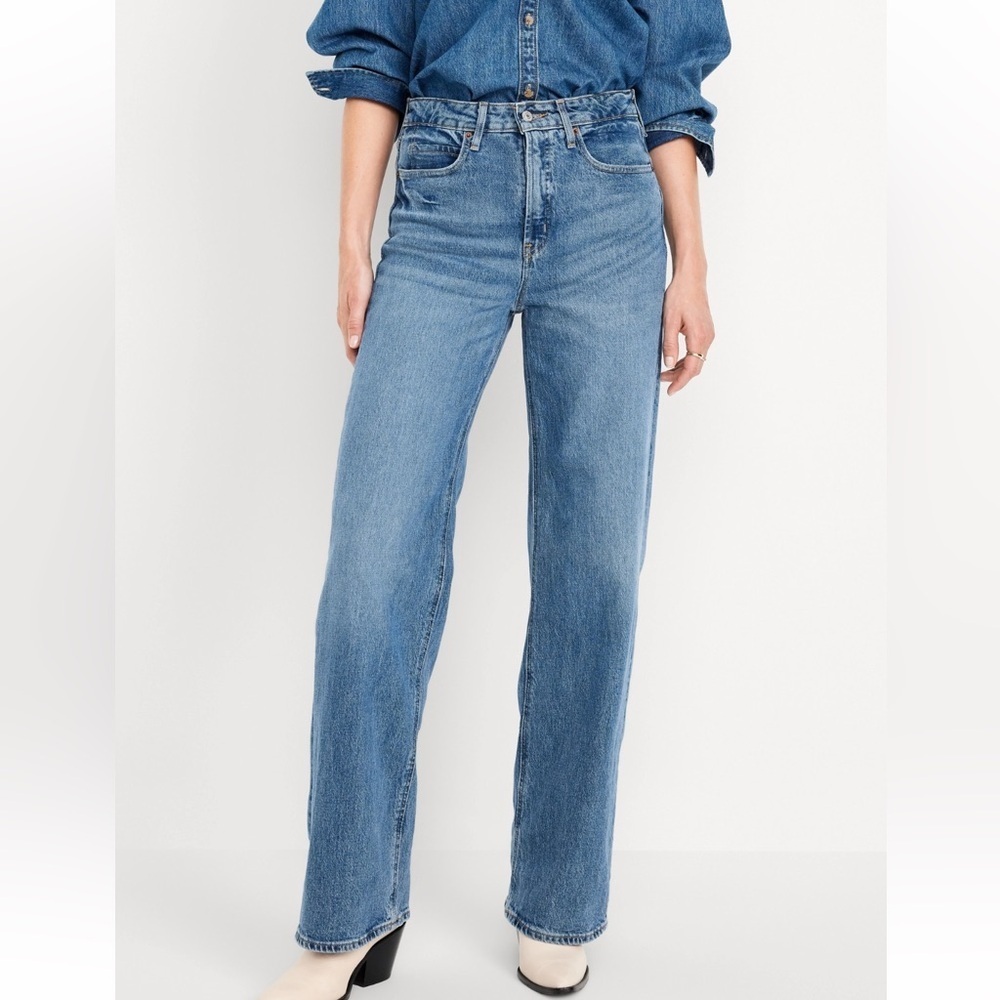 NWT Old Navy Extra High Waisted Wide Leg Jeans Sz 16 Tall, Medium Wash - Picture 2 of 11